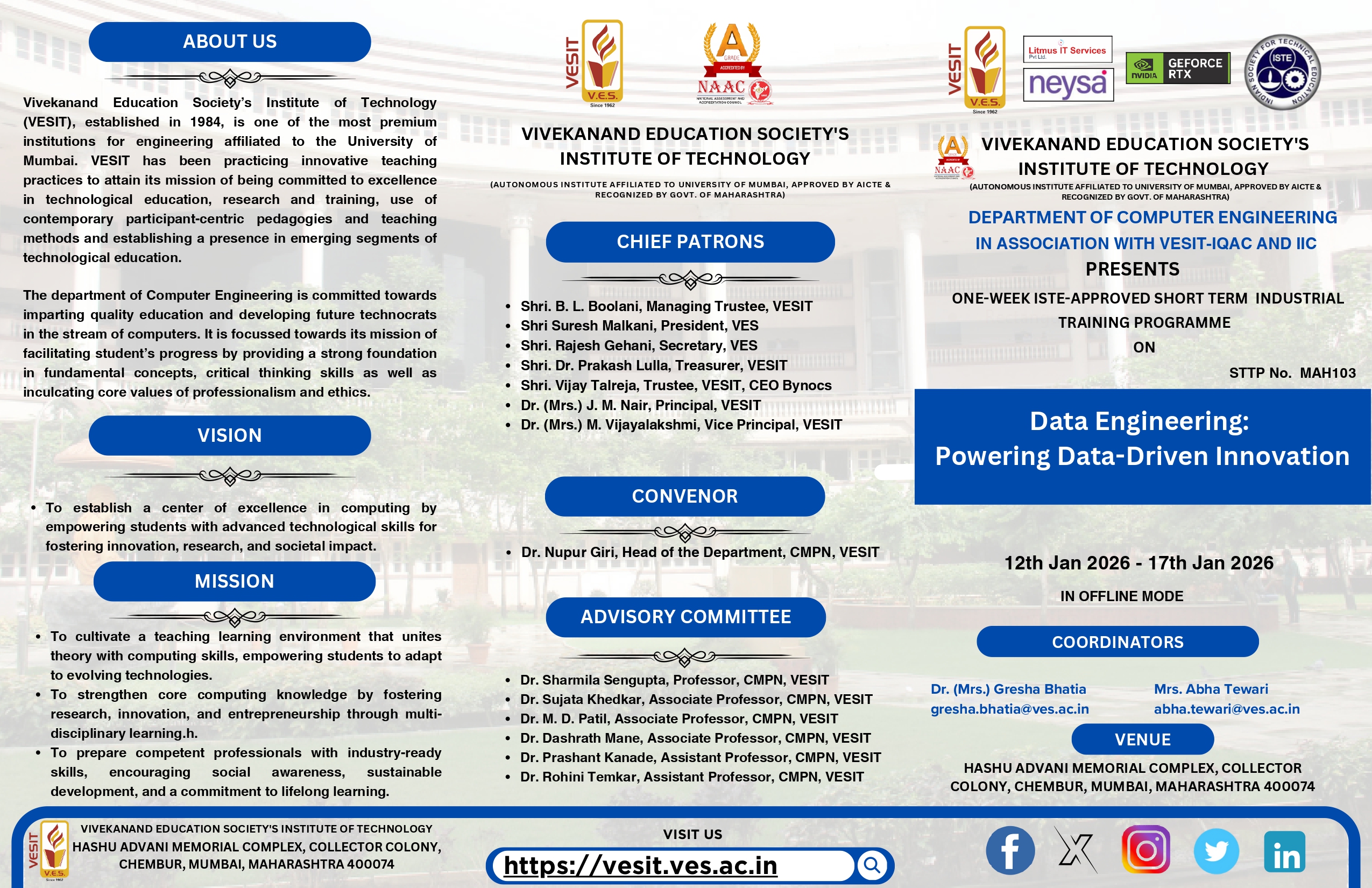 ONE-WEEK ISTE-APPROVED SHORT TERM INDUSTRIAL TRAINING PROGRAMME ON 'Data Engineering: Powering Data-Driven Innovation'