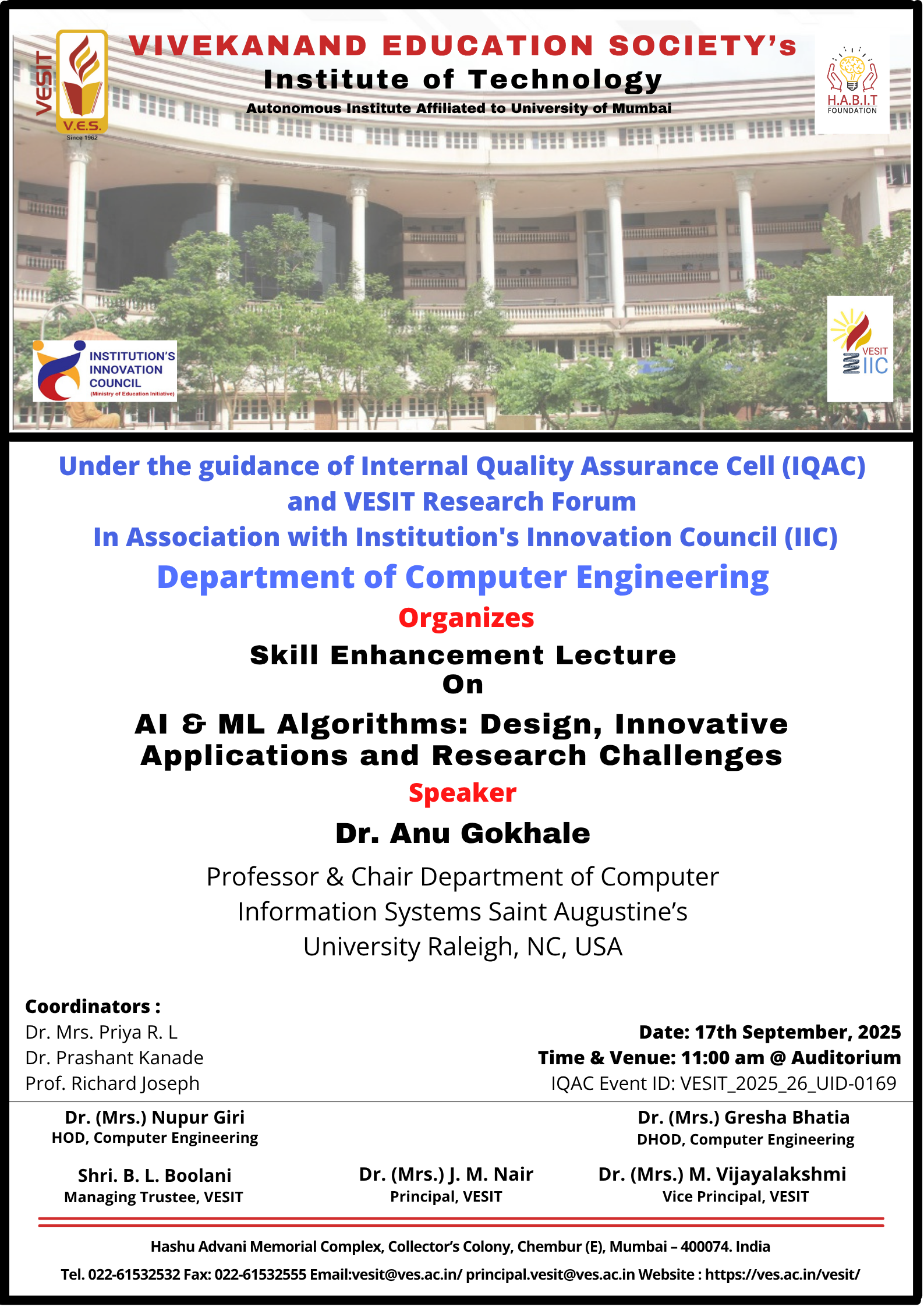 SEL on "AI & ML Algorithms: Design, Innovative Applications and Research Challenges"