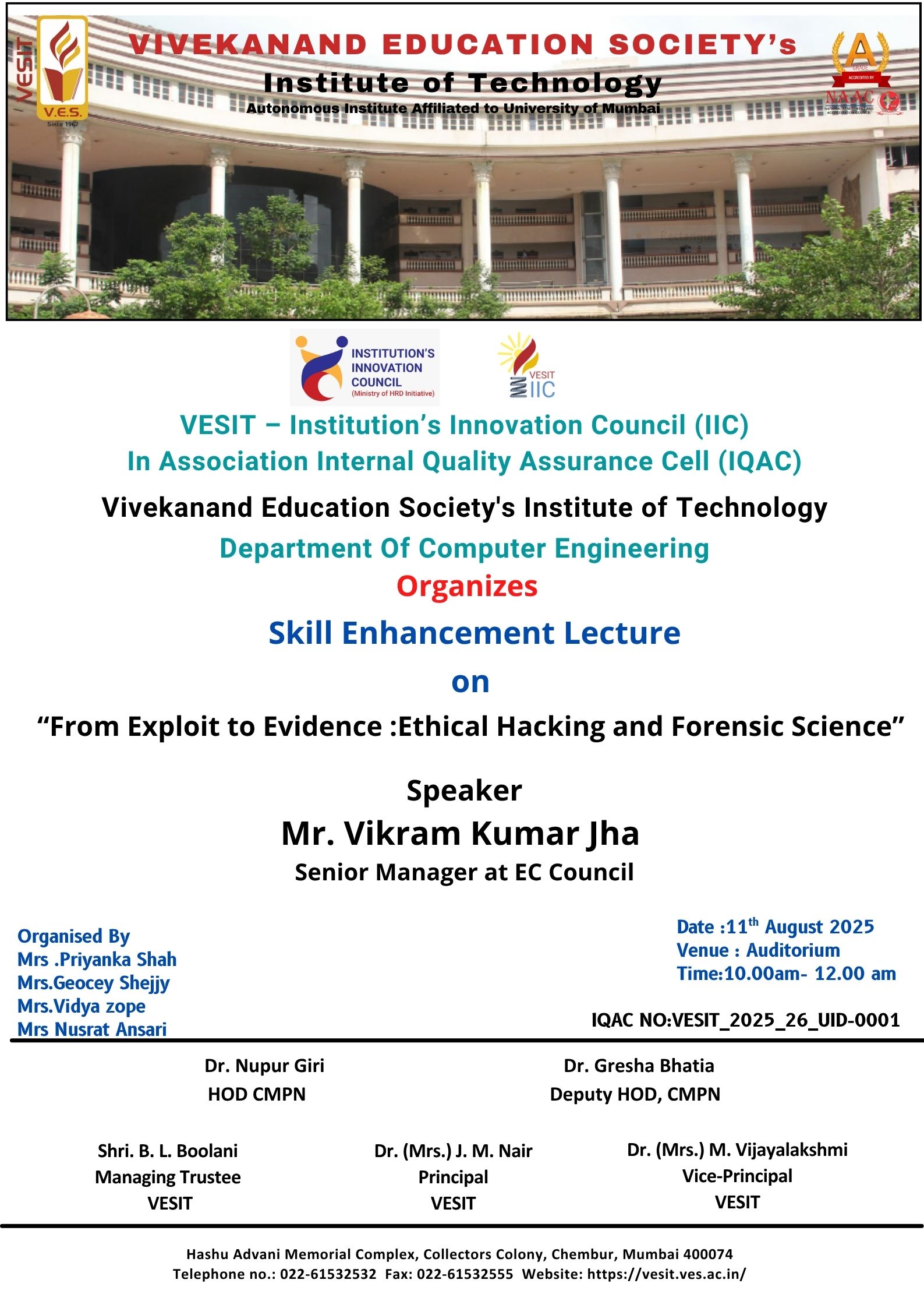 Skill Enhancement Lecture on "From Exploit to Evidence: Ethical Hacking and Forensic Science"