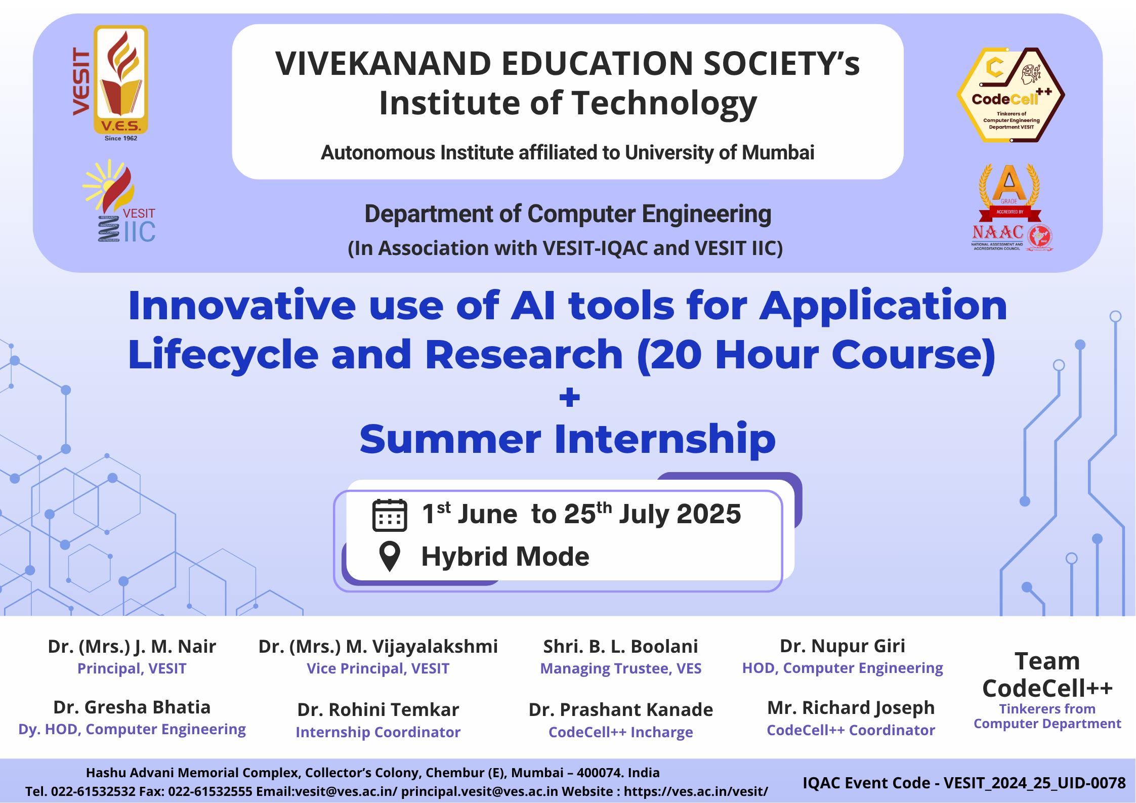 Workshop & Summer Internship on AI Tools for Application Lifecycle & Research