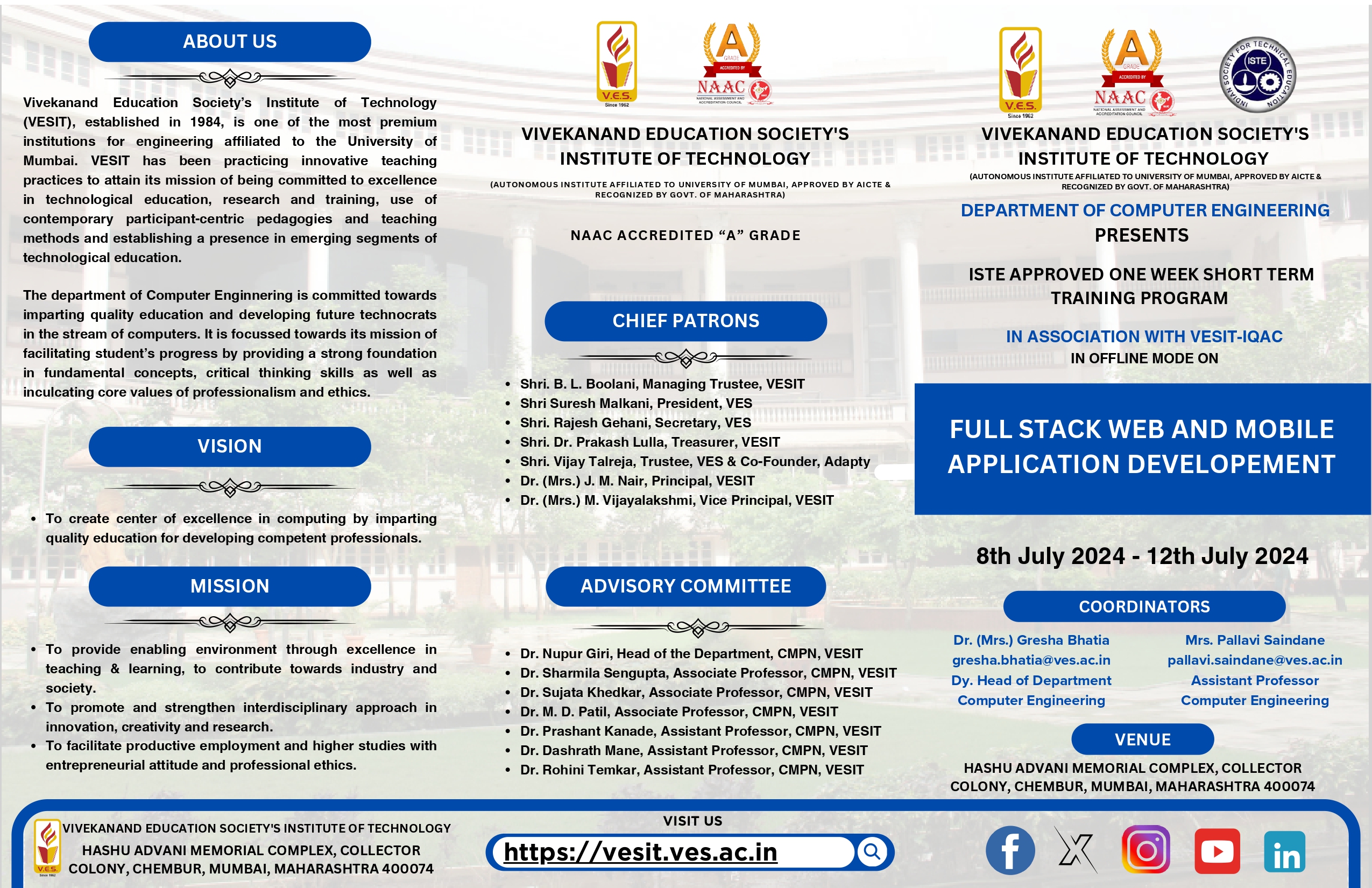 Press Note and Brochure for ISTE approved STTP on Full Stack Web and Mobile App Development
