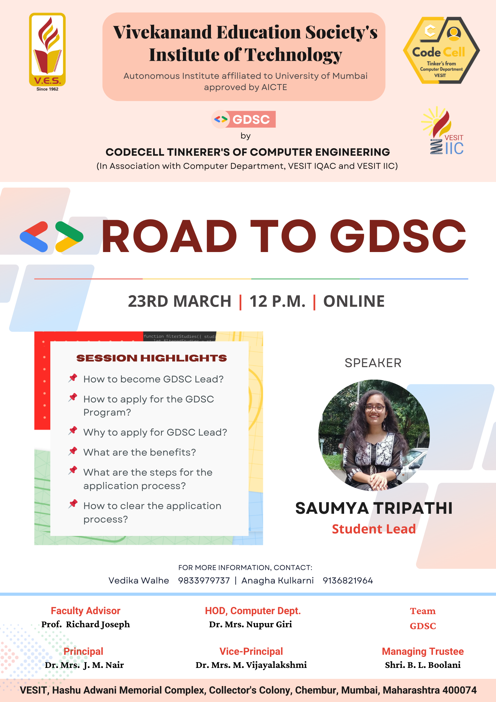 'Road to GDSC' by GDSC VESIT, Codecell on VESIT's social media accounts.