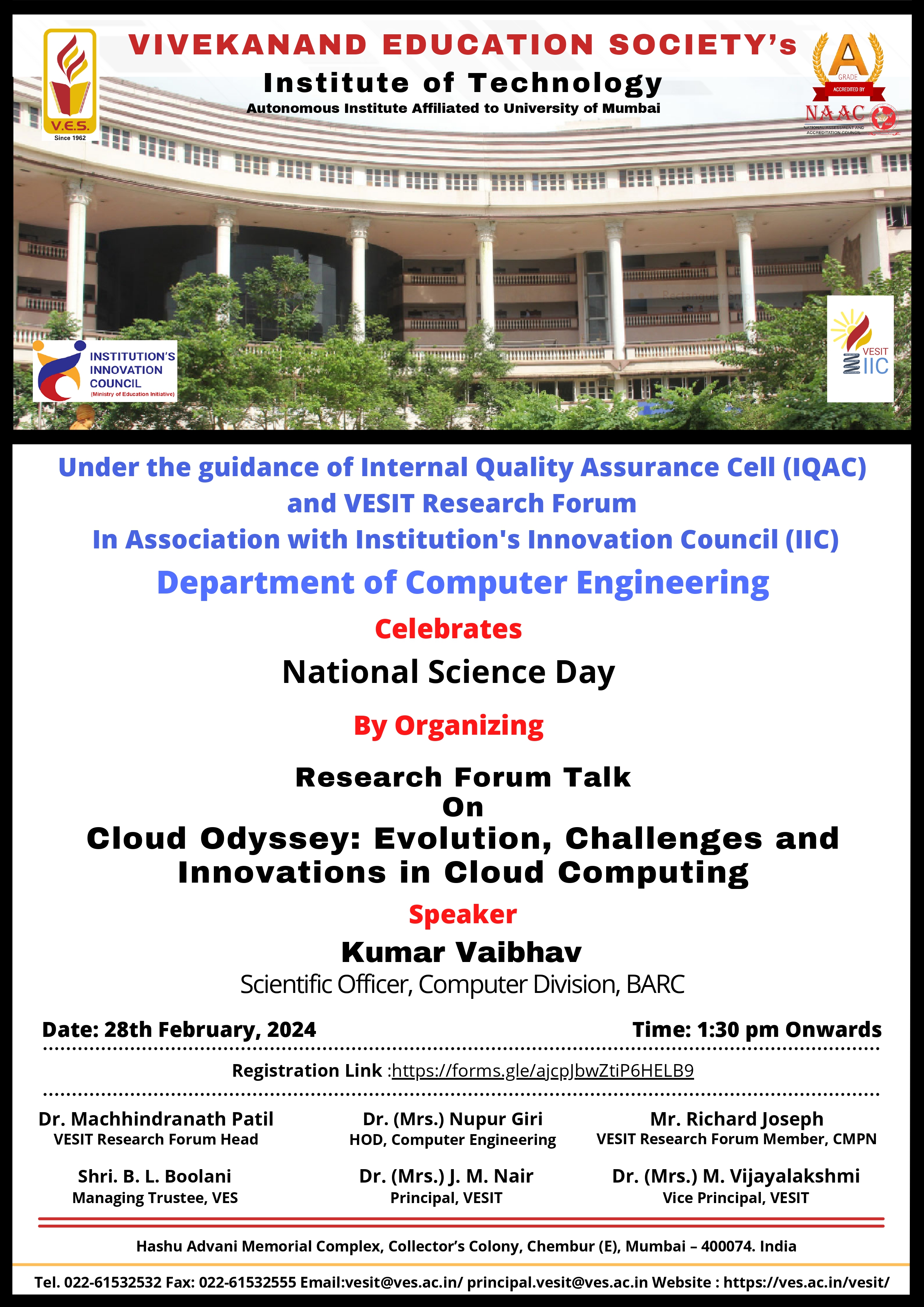 Research Forum talk (28th Feb 2024) - "Cloud Odyssey: Evolution, Challenges and Innovations in Cloud Computing"