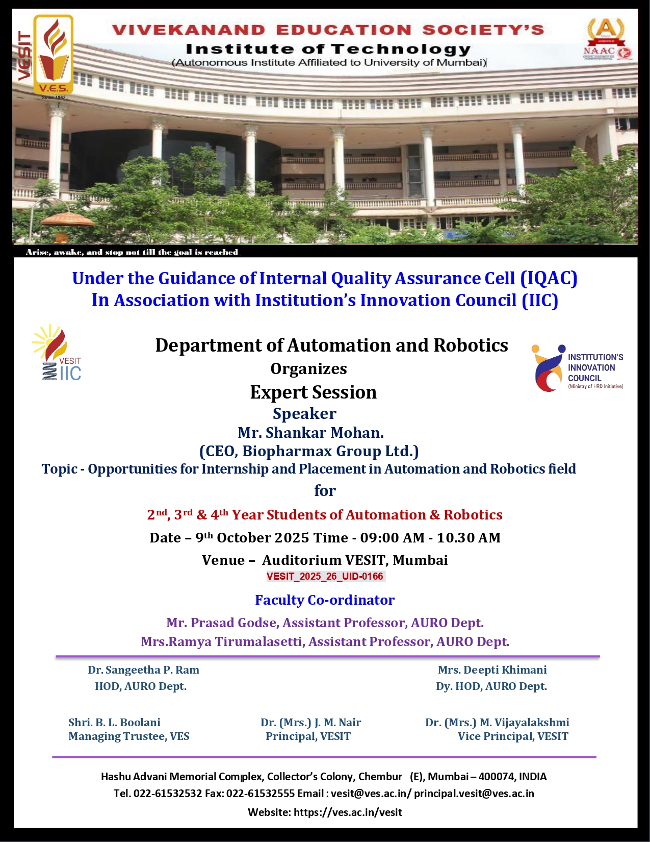 Expert Session on Opportunities for Internship & Placement in Automation and Robotics