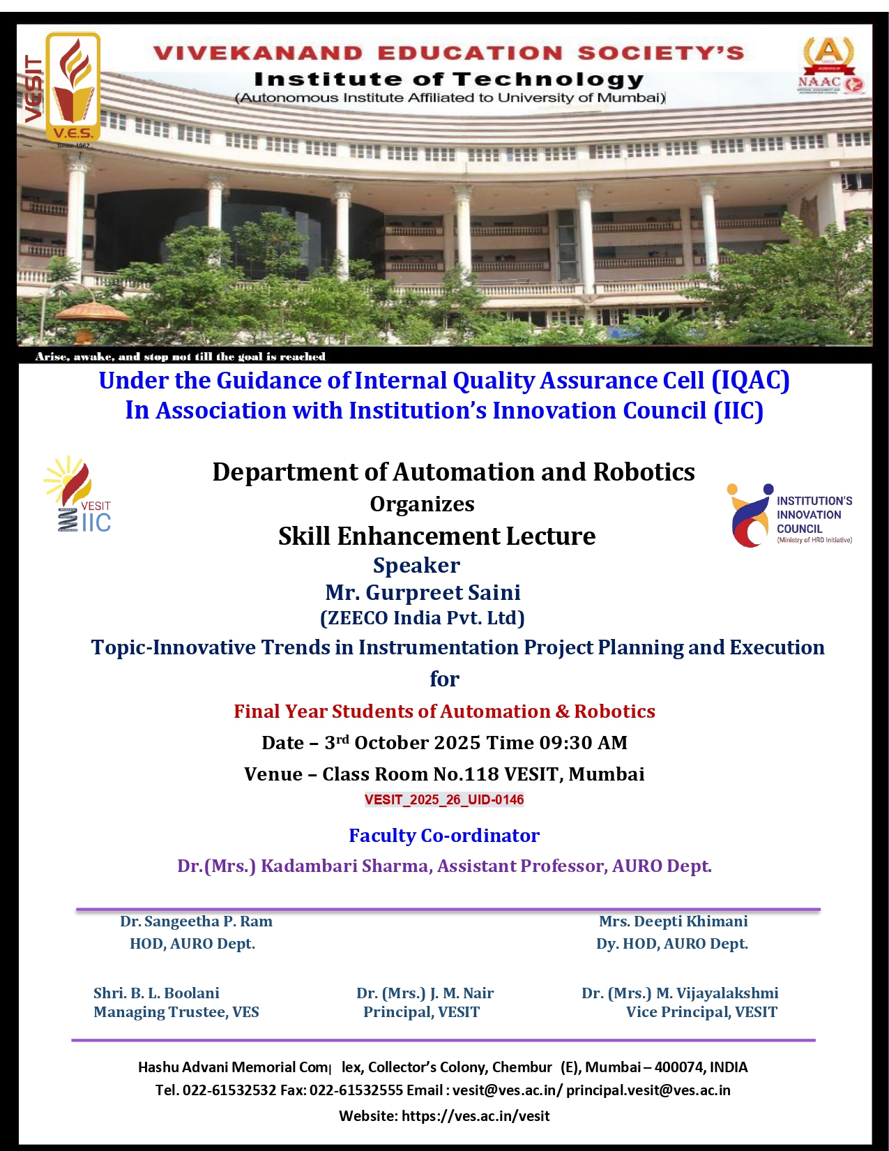 SEL Lecture : Innovative Trends in Instrumentation Project Planning and Execution