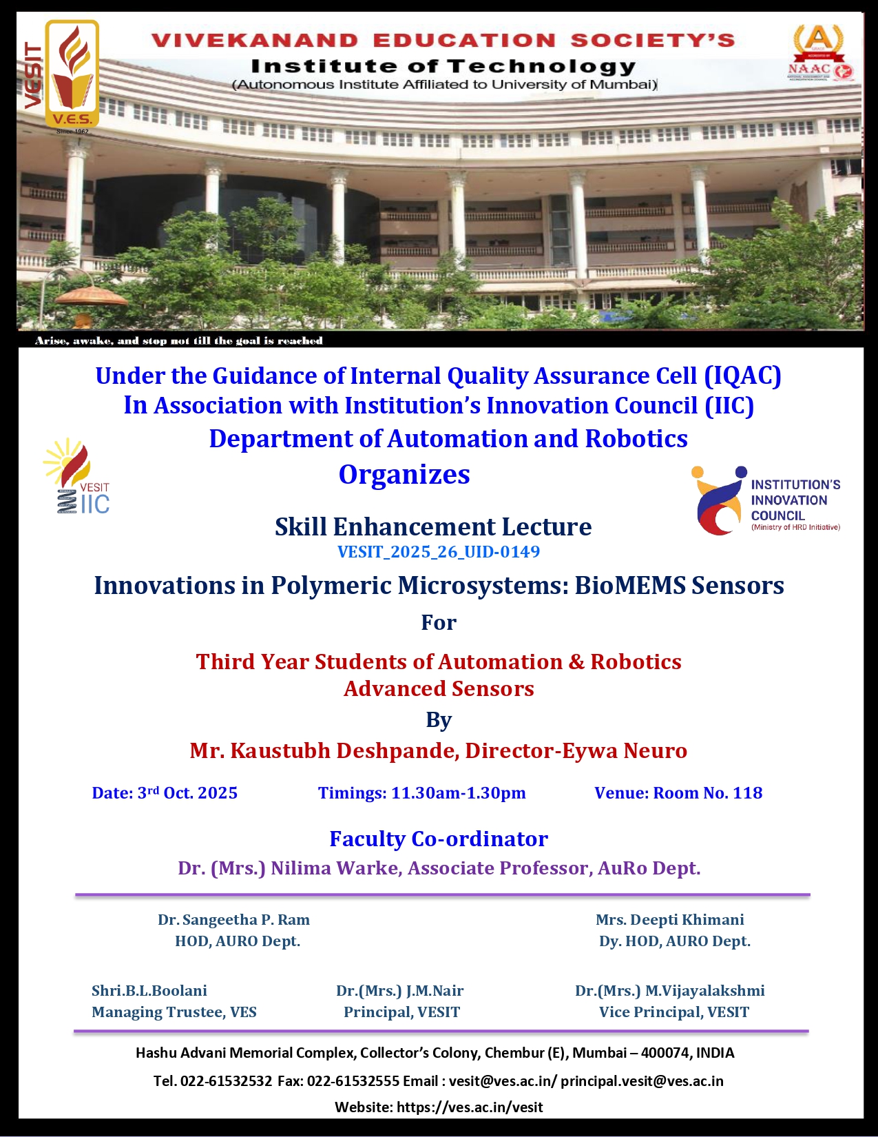 Skill Enhancement Lecture titled "Innovations in Polymeric Microsystems: BioMEMS Sensors"