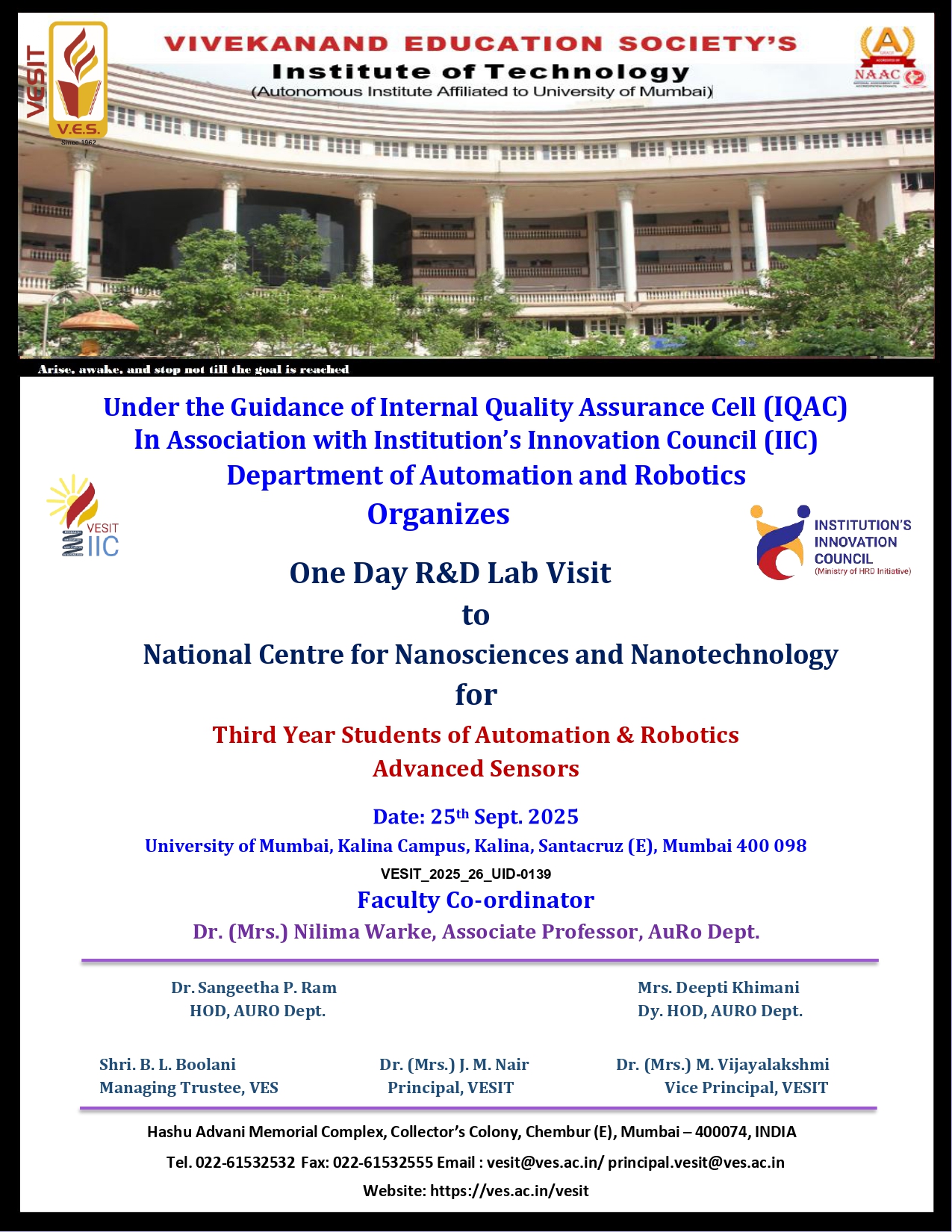 One Day R&D Lab Visit to National Centre for Nanosciences and Nanotechnology