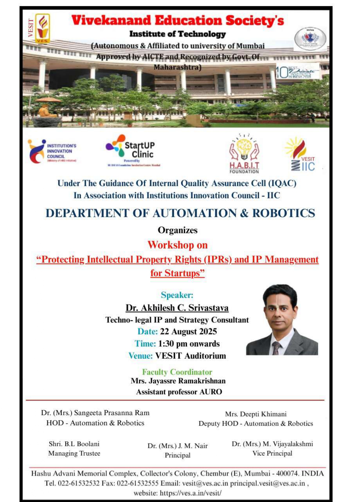 Workshop on "Protecting Intellectual Property Rights and IP Management for Startups"