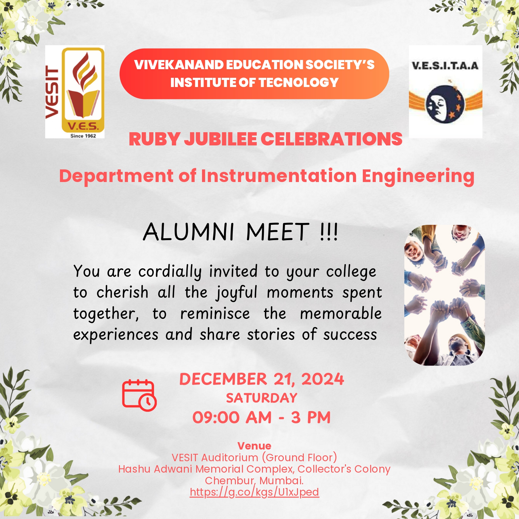 Invitation for the AURO Department Alumni Meet