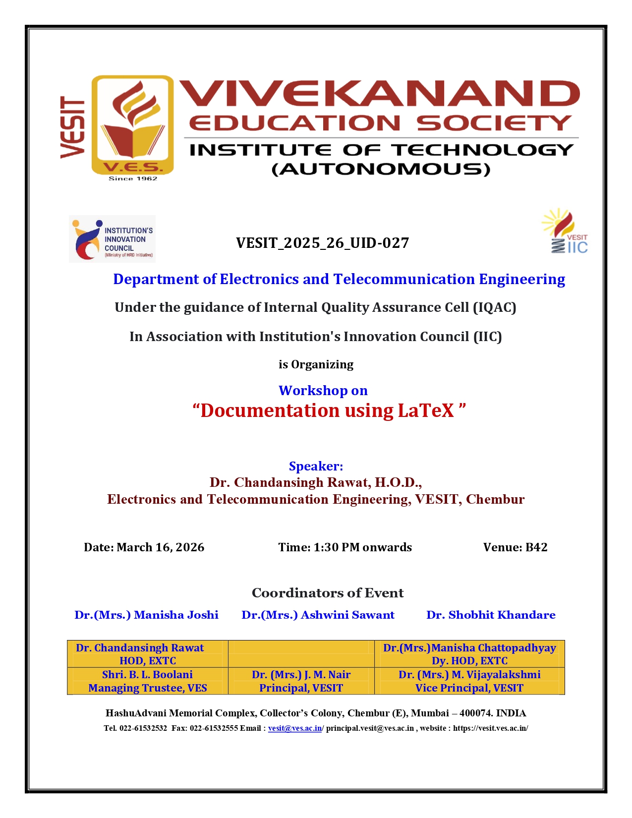 Workshop on “Documentation using LaTeX”