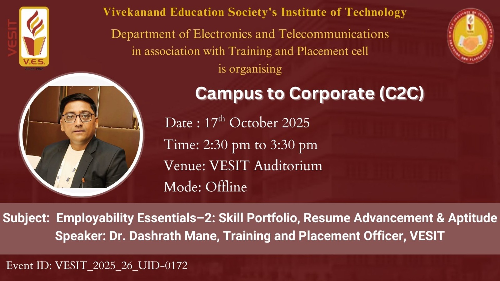 Campus to Corporate (C2C) Session – Employability Essentials–2: Skill Portfolio, Resume Advancement & Aptitude for Third Year Students