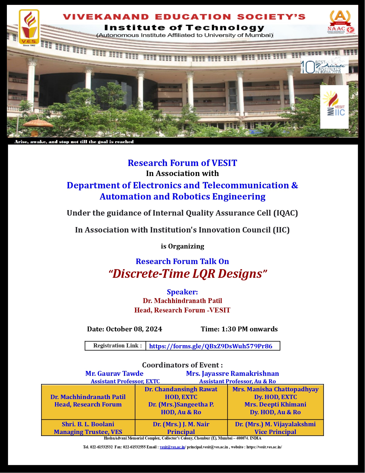 Research Forum Talk on "Discrete-Time LQR Designs”