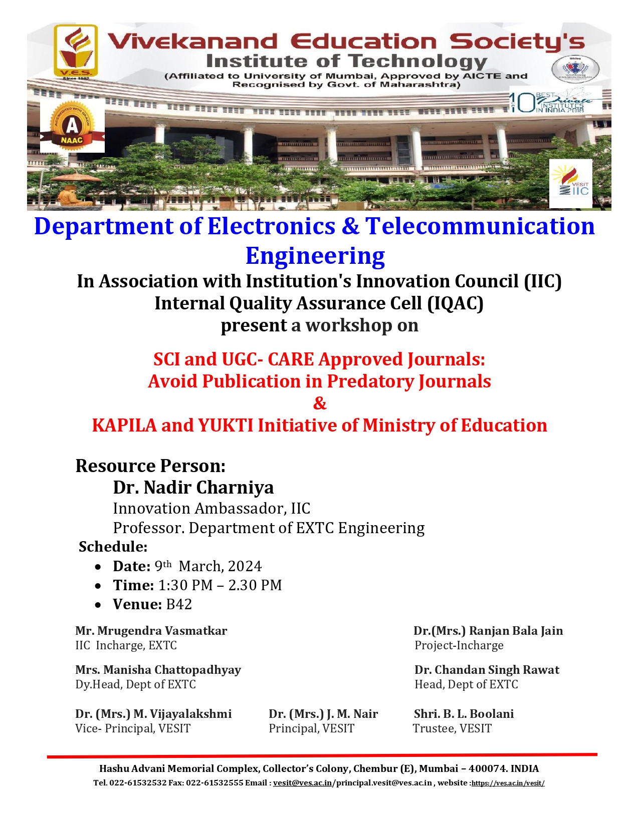 SCI and UGC- CARE Approved Journals:  Avoid Publication in Predatory Journals  &  KAPILA and YUKTI Initiative of Ministry of Education