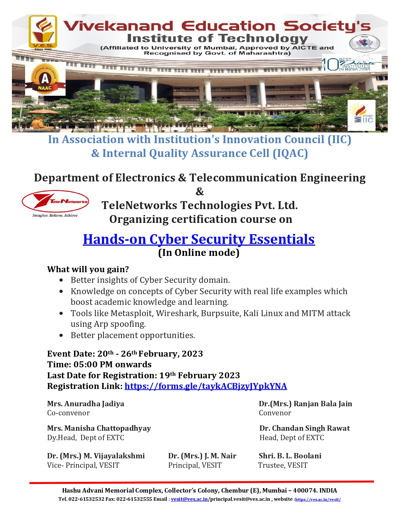 A hands-on workshop on Cyber Security Essentials by Department of Electronics & Telecommunication