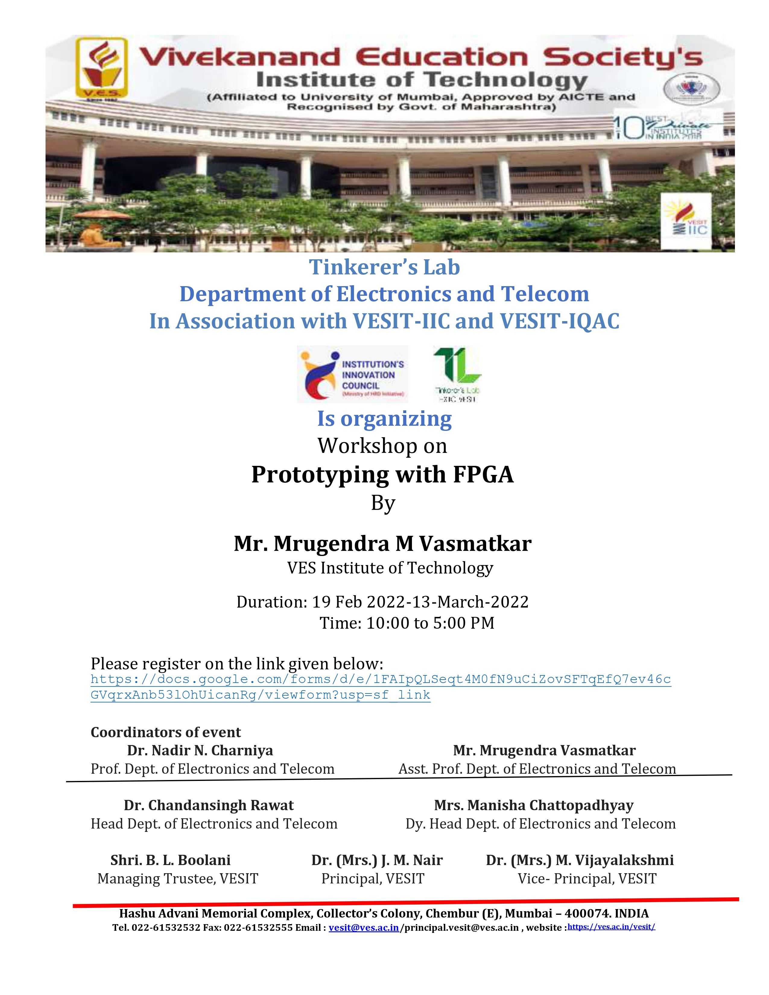 Prototyping with FPGA organised by Tinkerer's Lab, Department of Electronics and Telecommunication