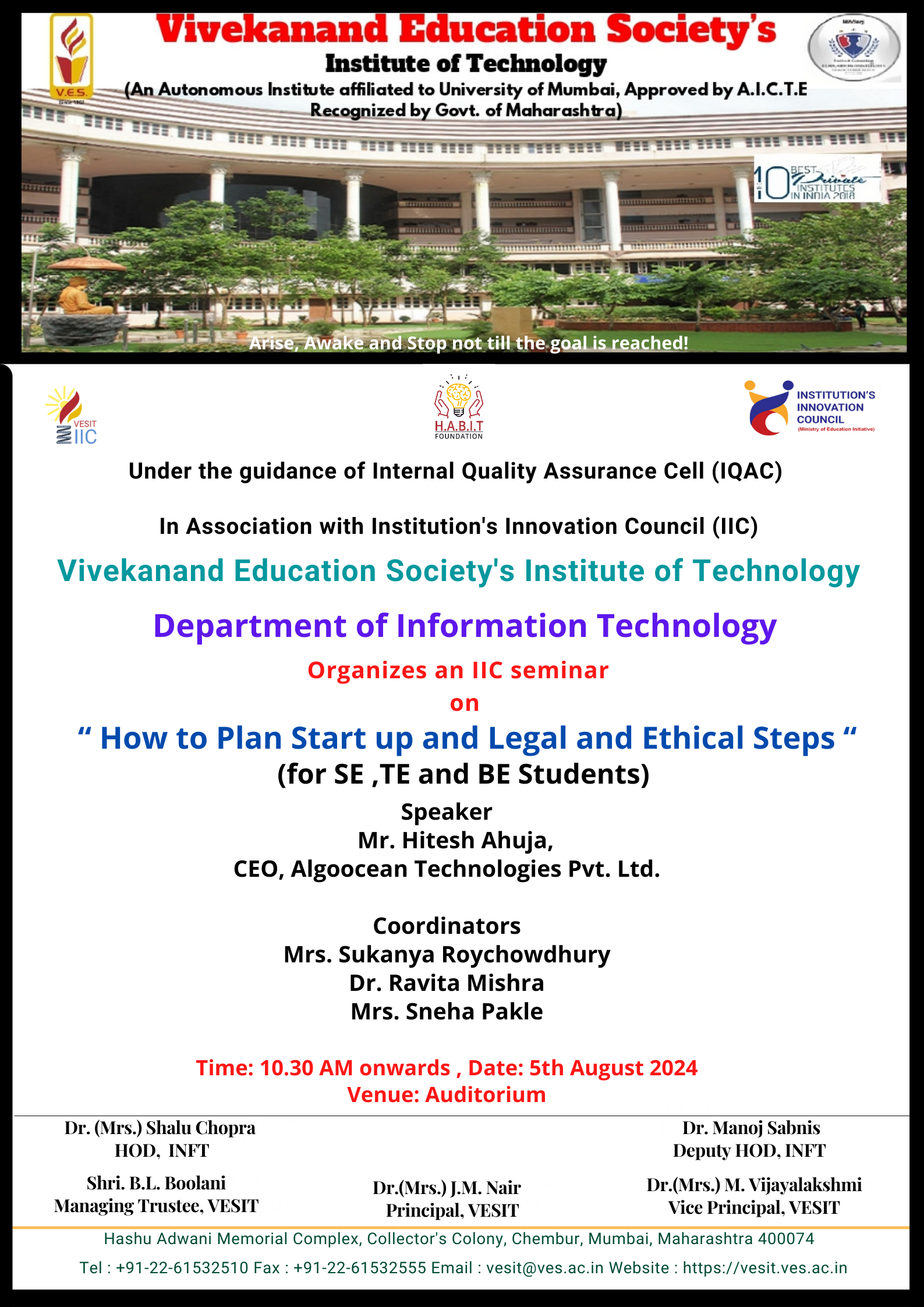 IIC Seminar on " How to Plan Start up and Legal and Ethical Steps"