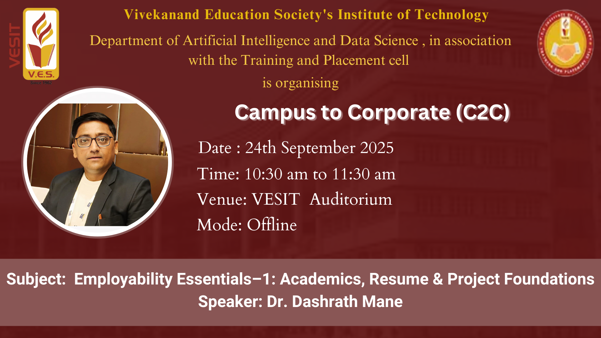 Campus to Corporate (C2C) Session – Employability Essentials–1: Academics, Resume & Project Foundations for Second Year Students