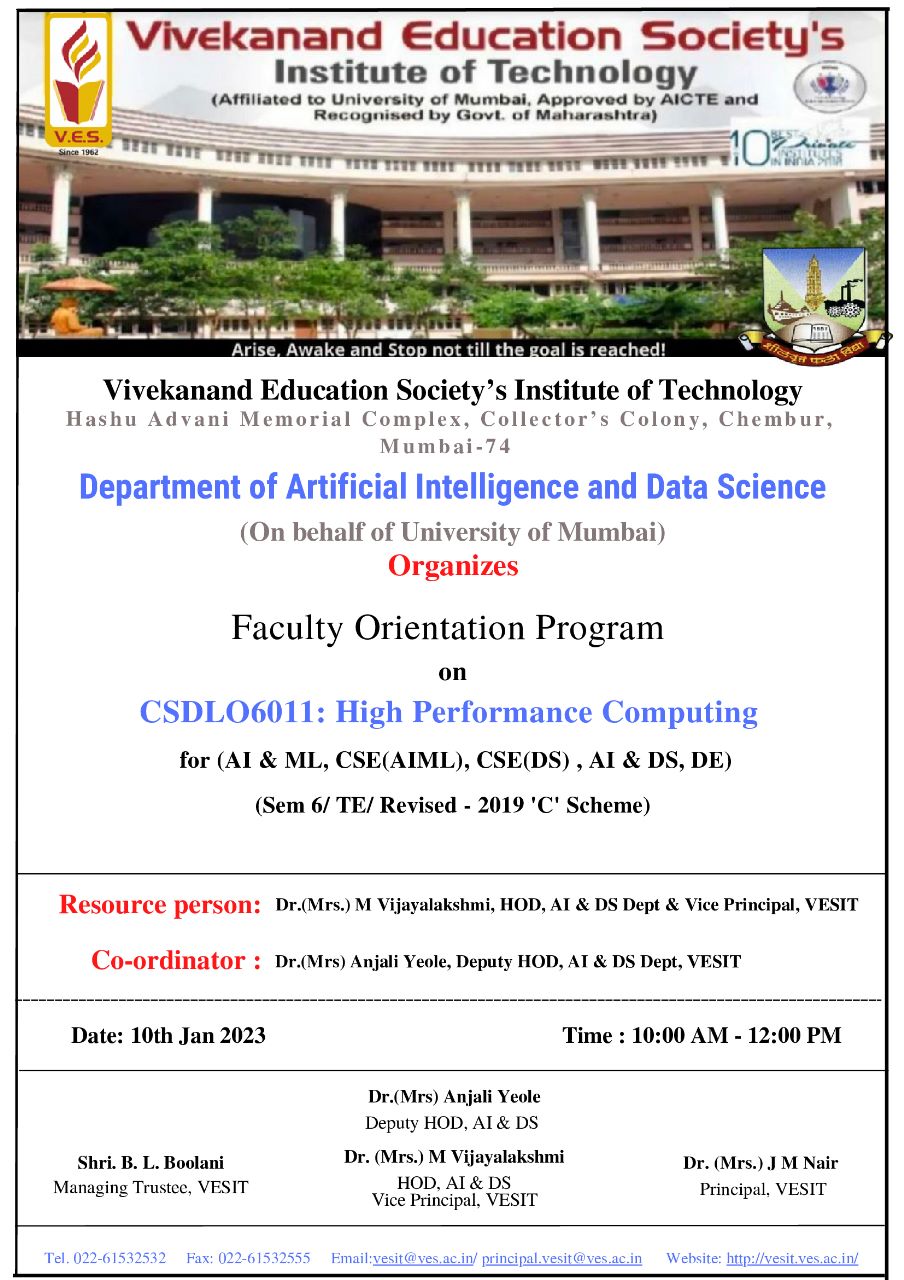 Faculty Orientation Program on CSDLO6011: High Performance Computing