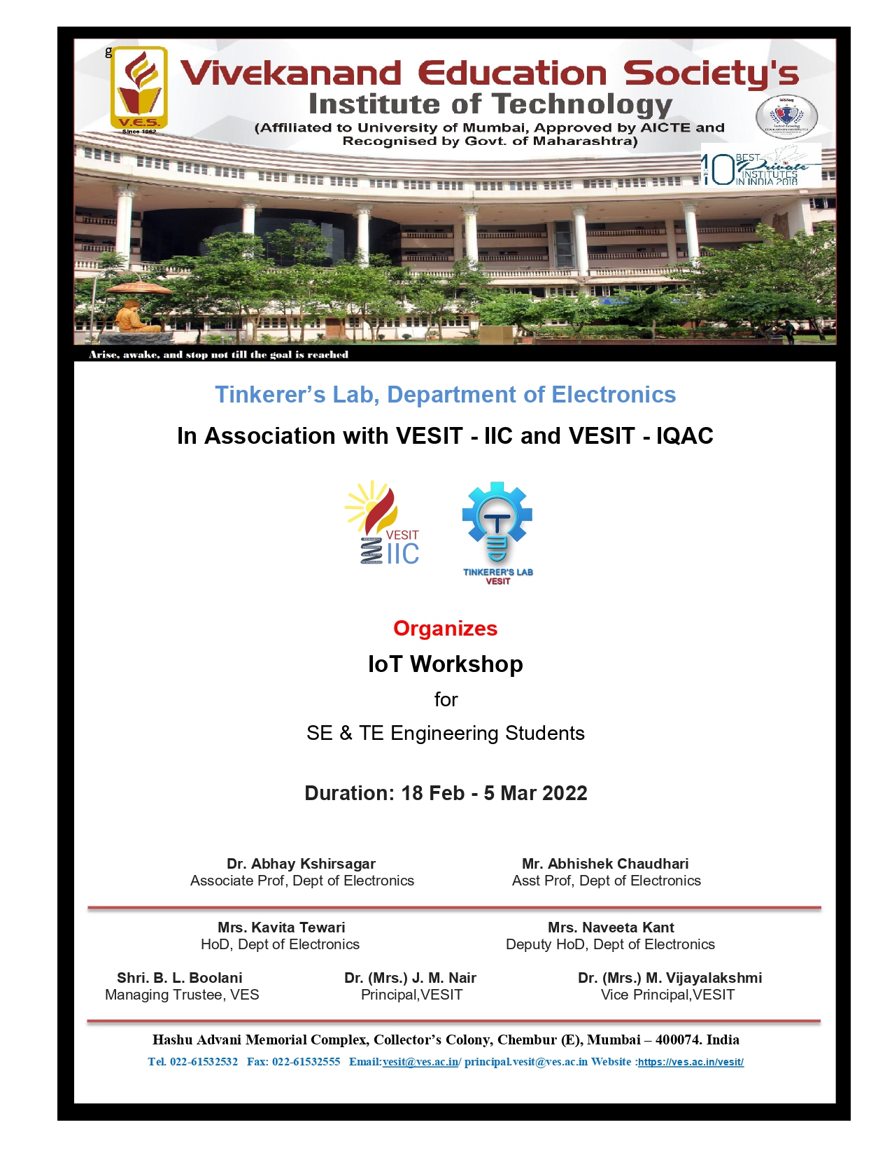 IoT Workshop organised by Tinkerer's Lab, Department of Electronics