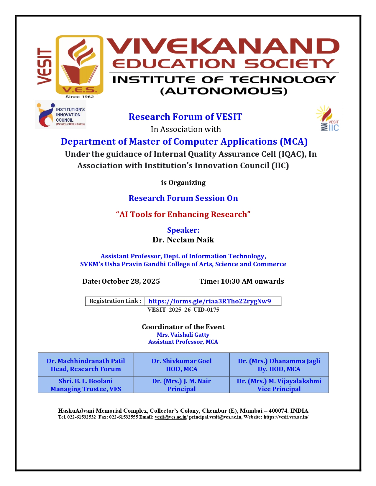 Research Forum Session on "AI Tools for Enhancing Research”