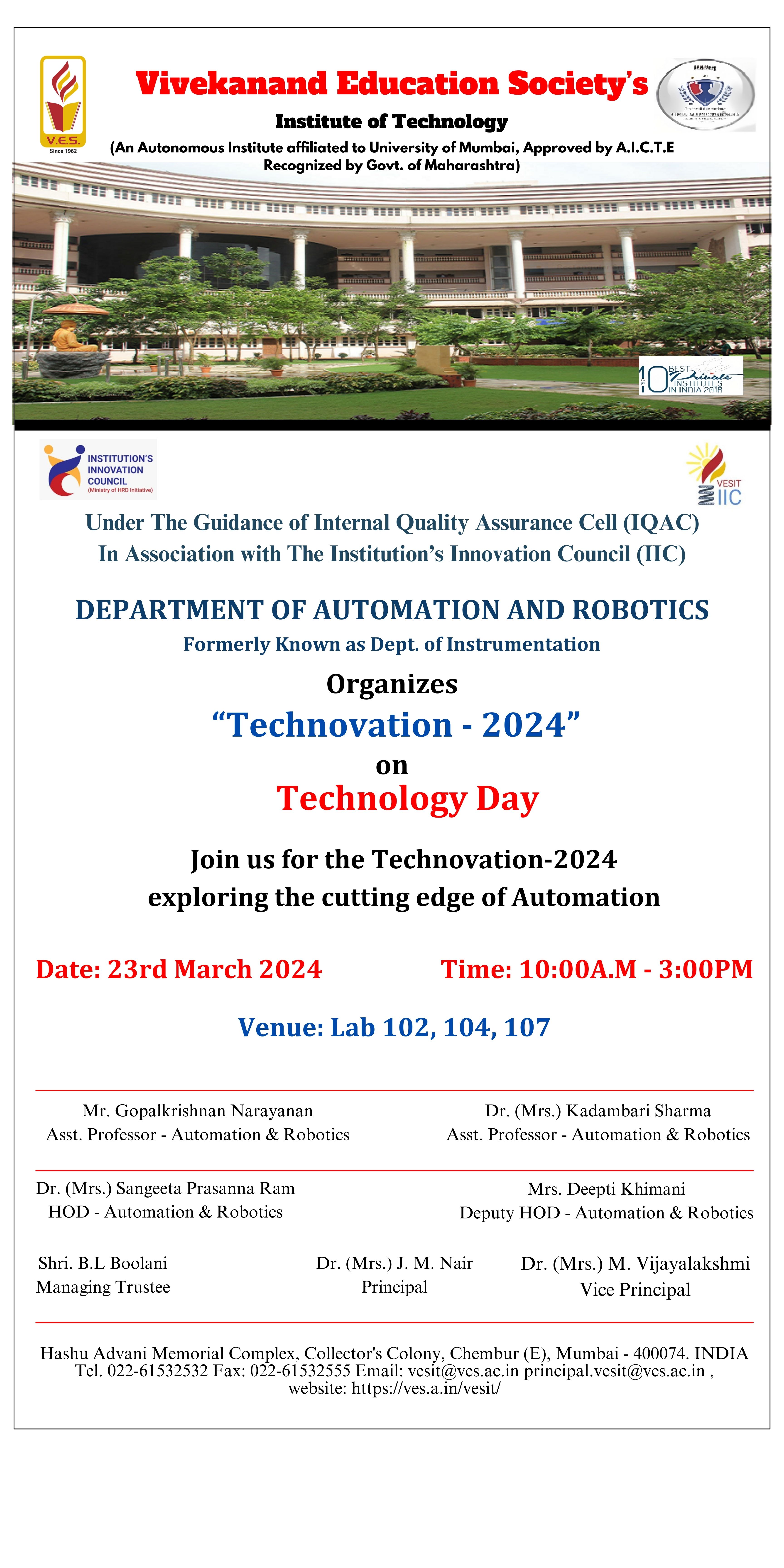 DEPARTMENT OF AUTOMATION AND ROBOTICS Technovation - 2024