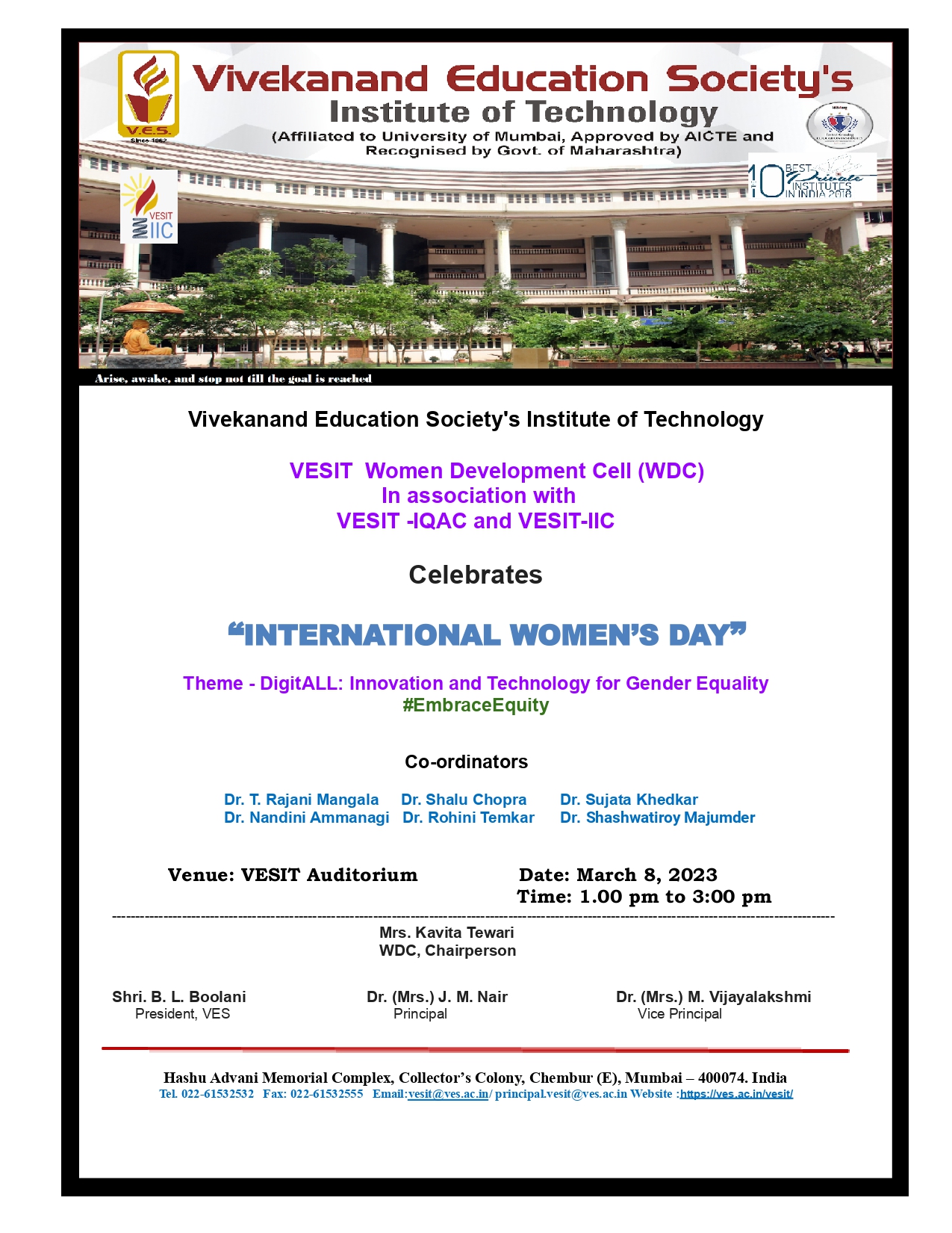 International Women's Day celebration by VESIT Women Development Cell in association with VESIT-IQAC and VESIT-IIC