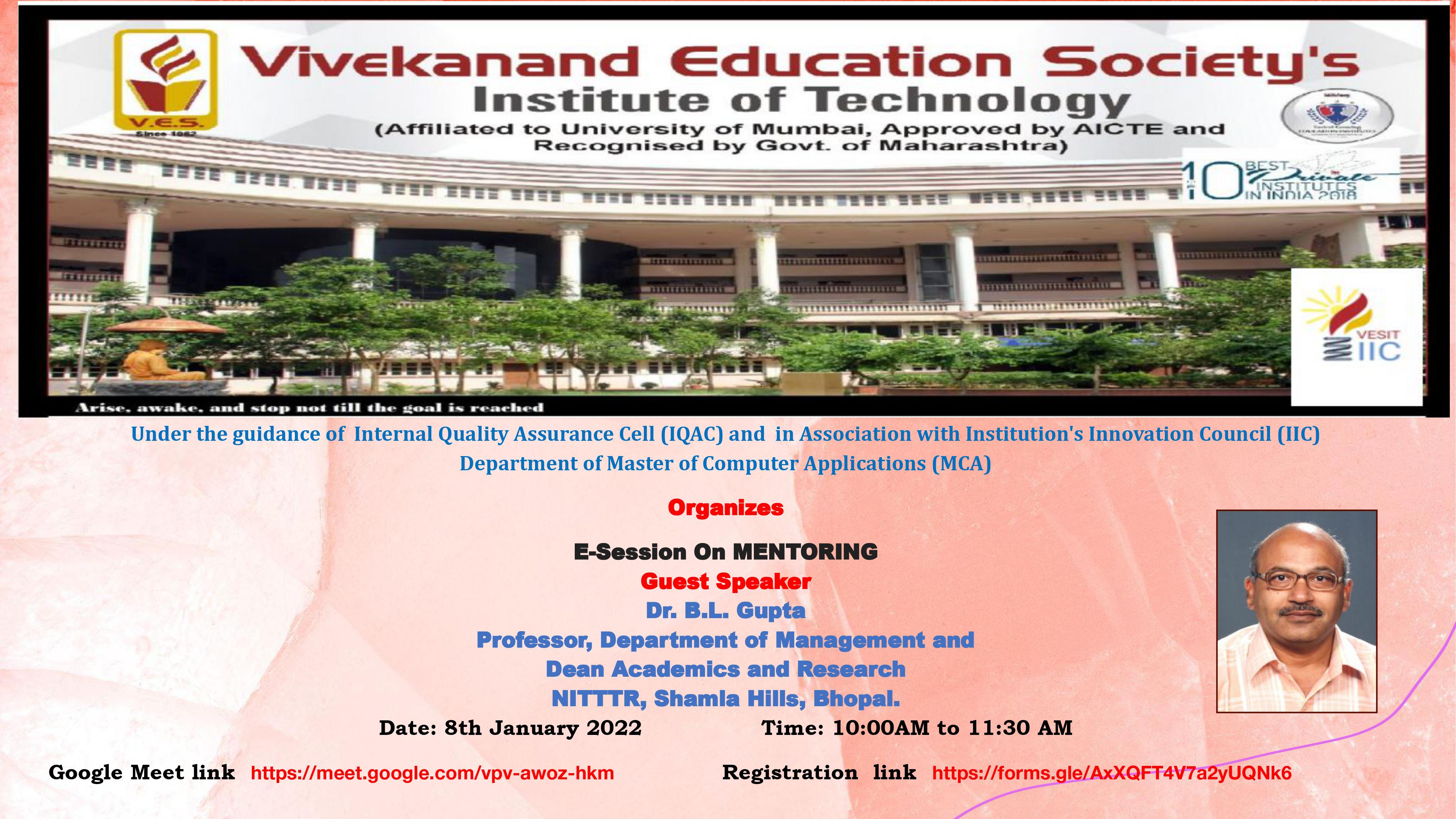Publicity and youTube link: E-Session on Mentoring on 8th January 2022 @ 10AM