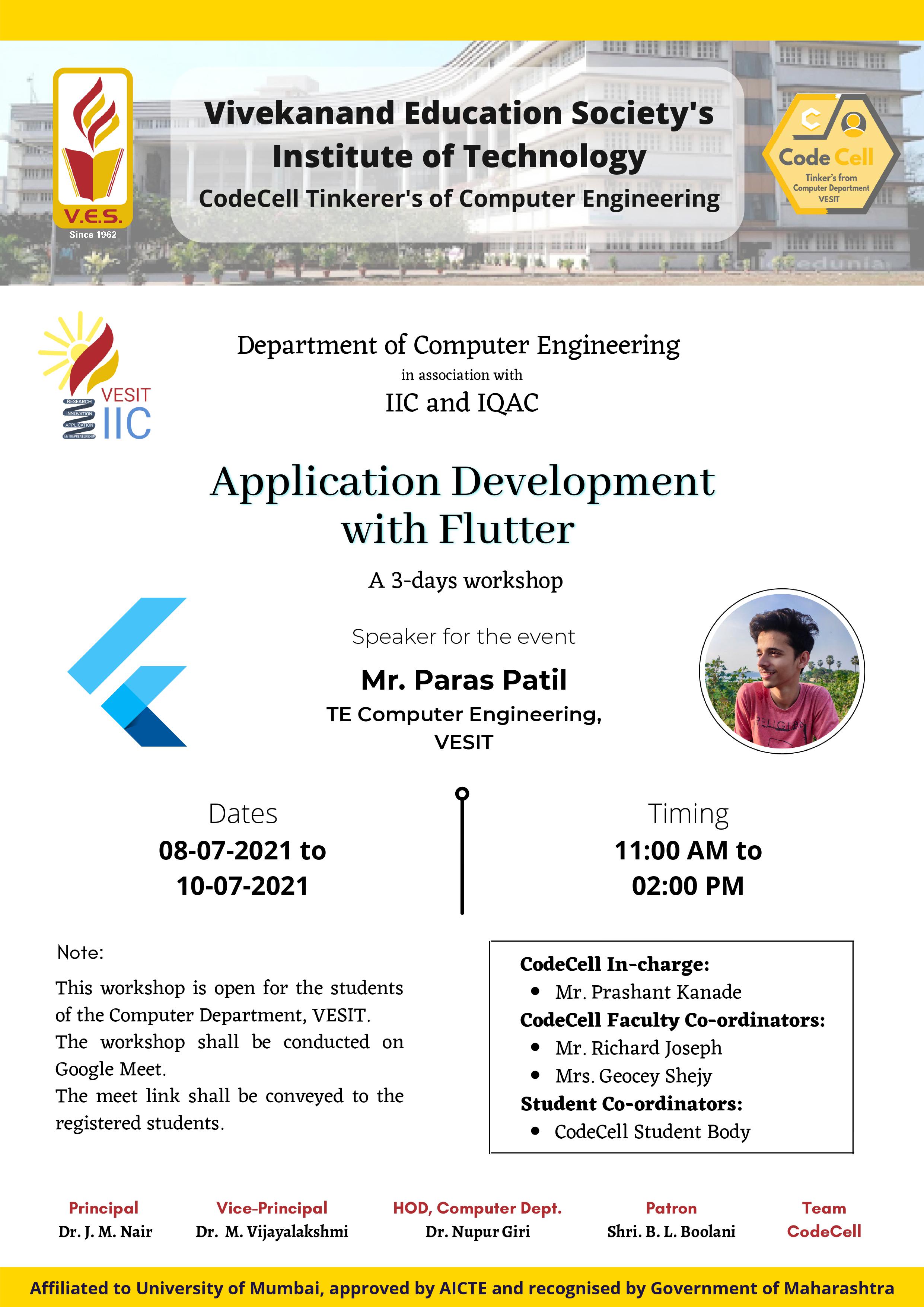 Course on Application Development with Flutter by CodeCell team the Tinker's from the Computer Engineering Department