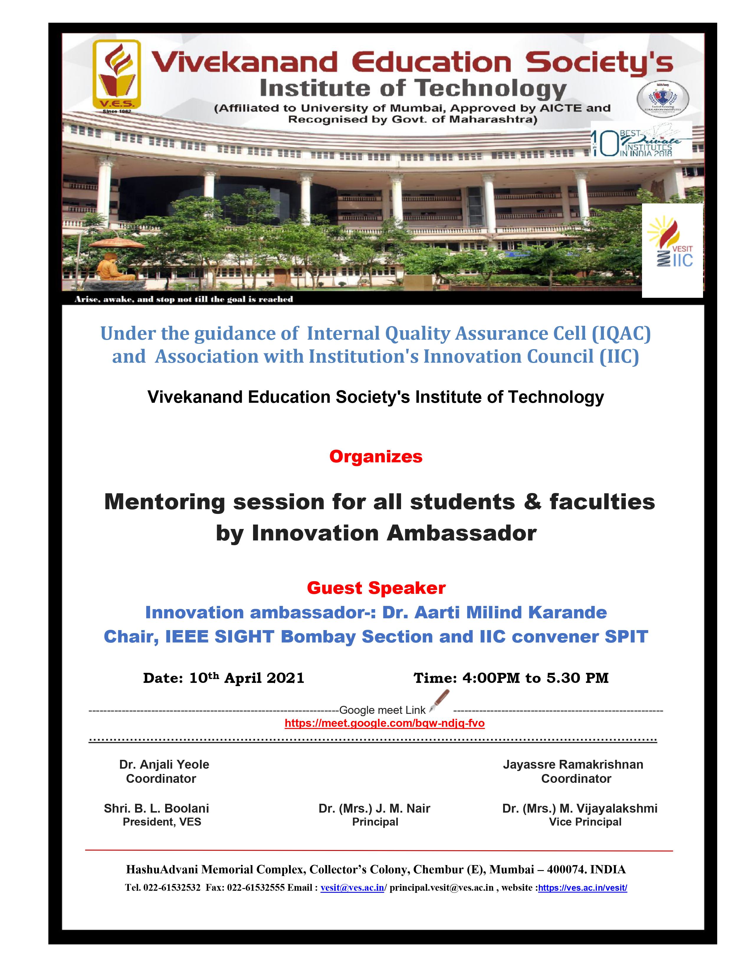  Mentoring session for all students &amp; faculties by Innovation Ambassador