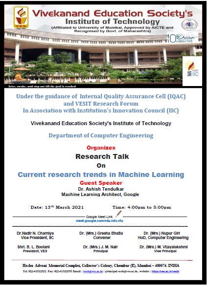 Research Talk On "Current research trends in Machine Learning"