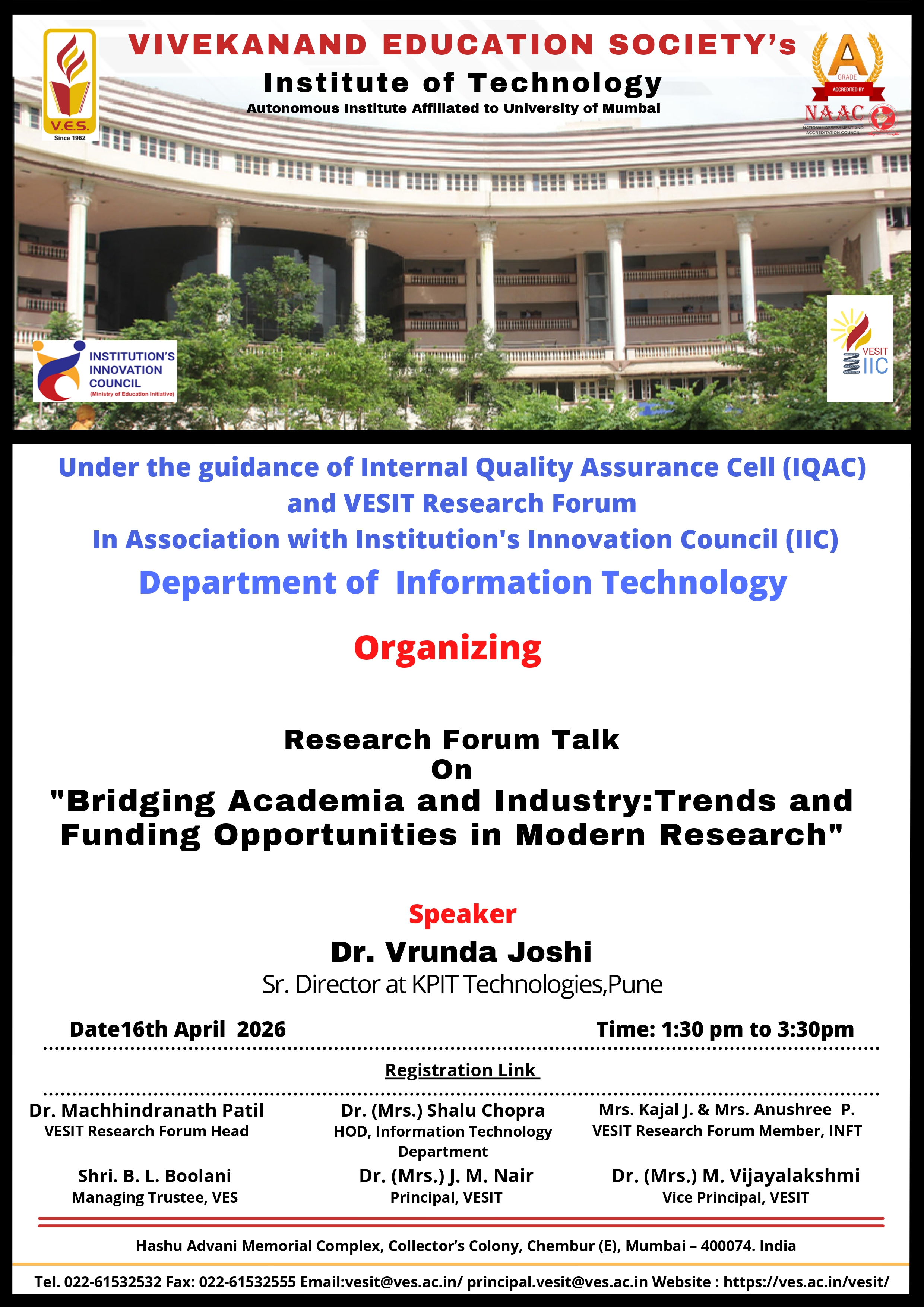 Research forum talk on "Bridging Academia and Industry: Trends and Funding Opportunities in Modern Research"