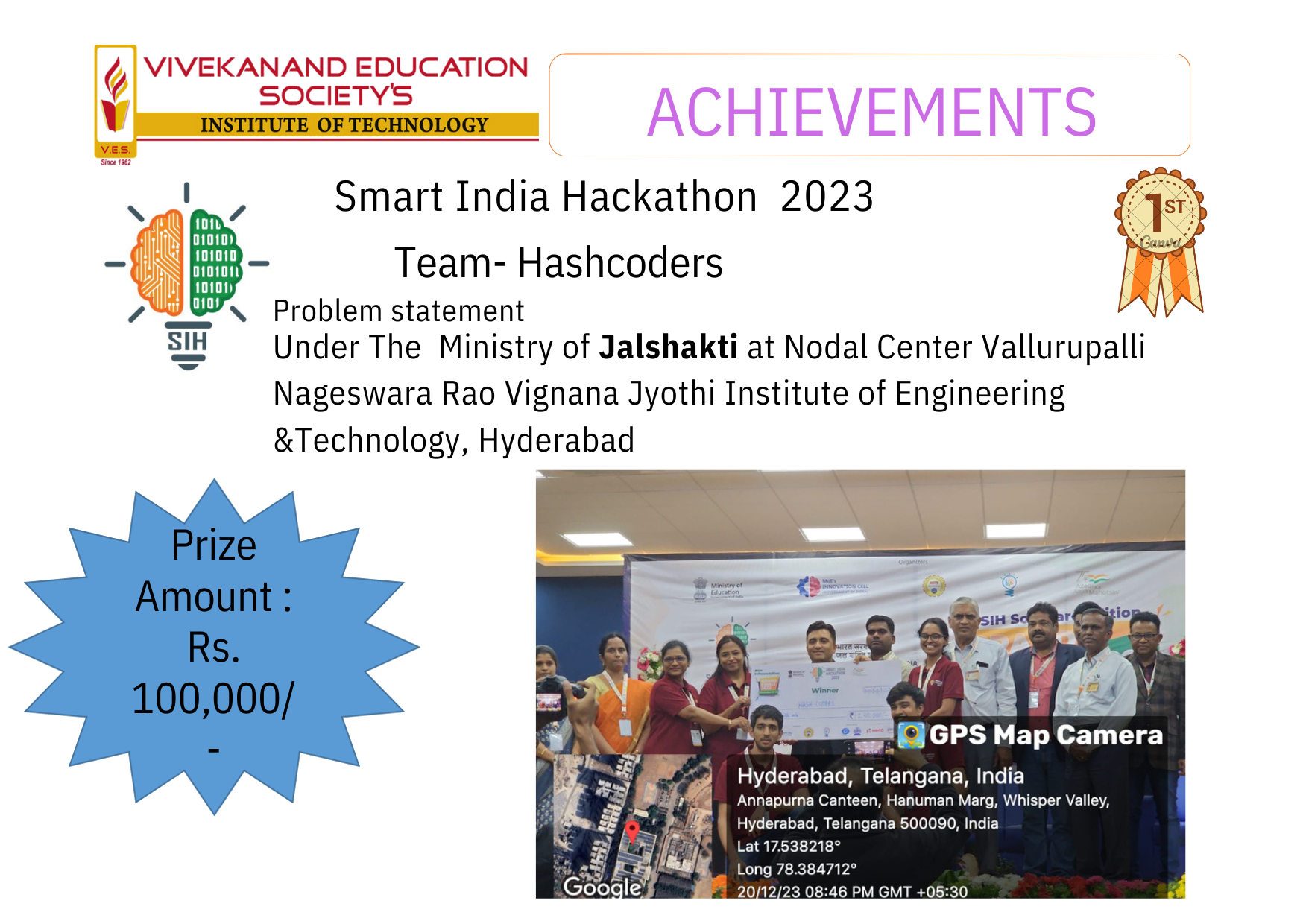 SIH Team- Hashcoders has won the first prize 2023