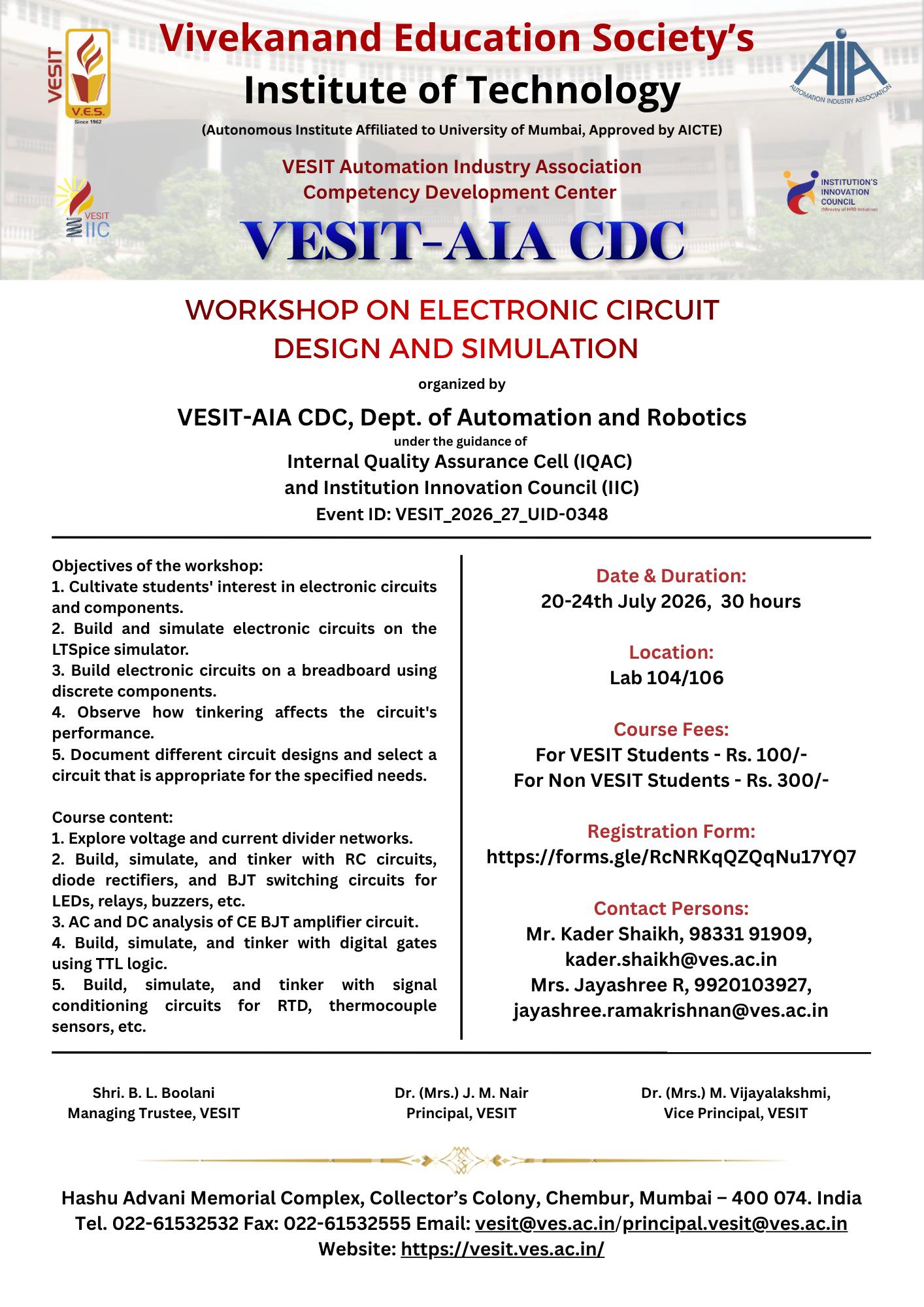 Workshop on electronic circuit design and simulation